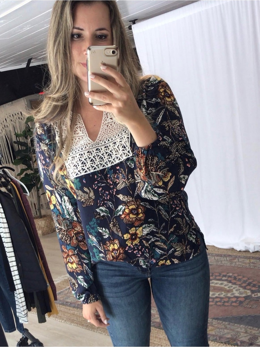 Grace & Lace Black Floral Lace Yoke Blouse